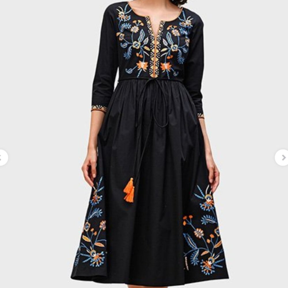 Floral vine embroidery cotton poplin dress eShakti 1X 18W